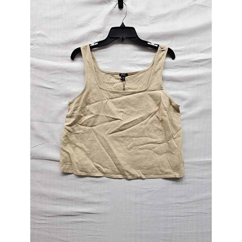 Express Womens Square Neck Tank‎ Top Cream Linen Blend Casual Size Medium